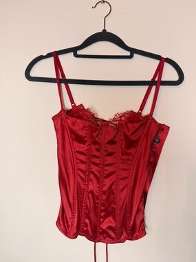Victoria's Secret Red Satin Lace-Up Corset